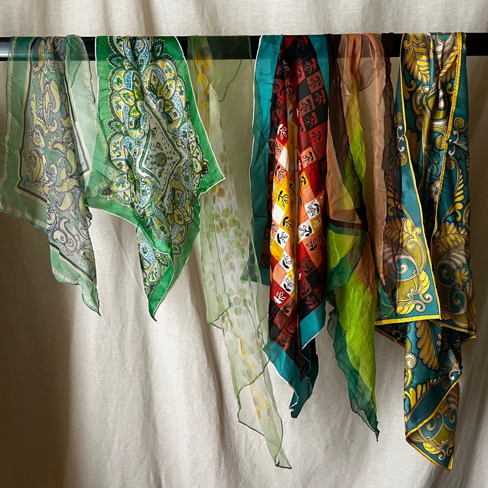 Lot of 6 Vintage Scarves Silk Blend Polyester Paisley Floral Geometric Square